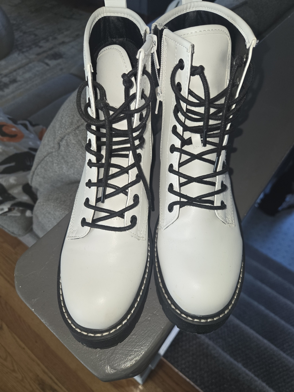 Madden Girl White Combat Boots with Black Laces